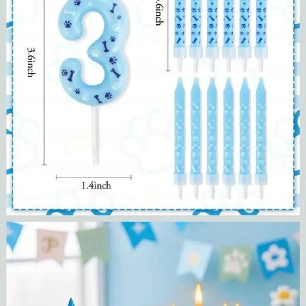 Blue Birthday Decorations, Paw Blue Number 3 Birthday Candles
